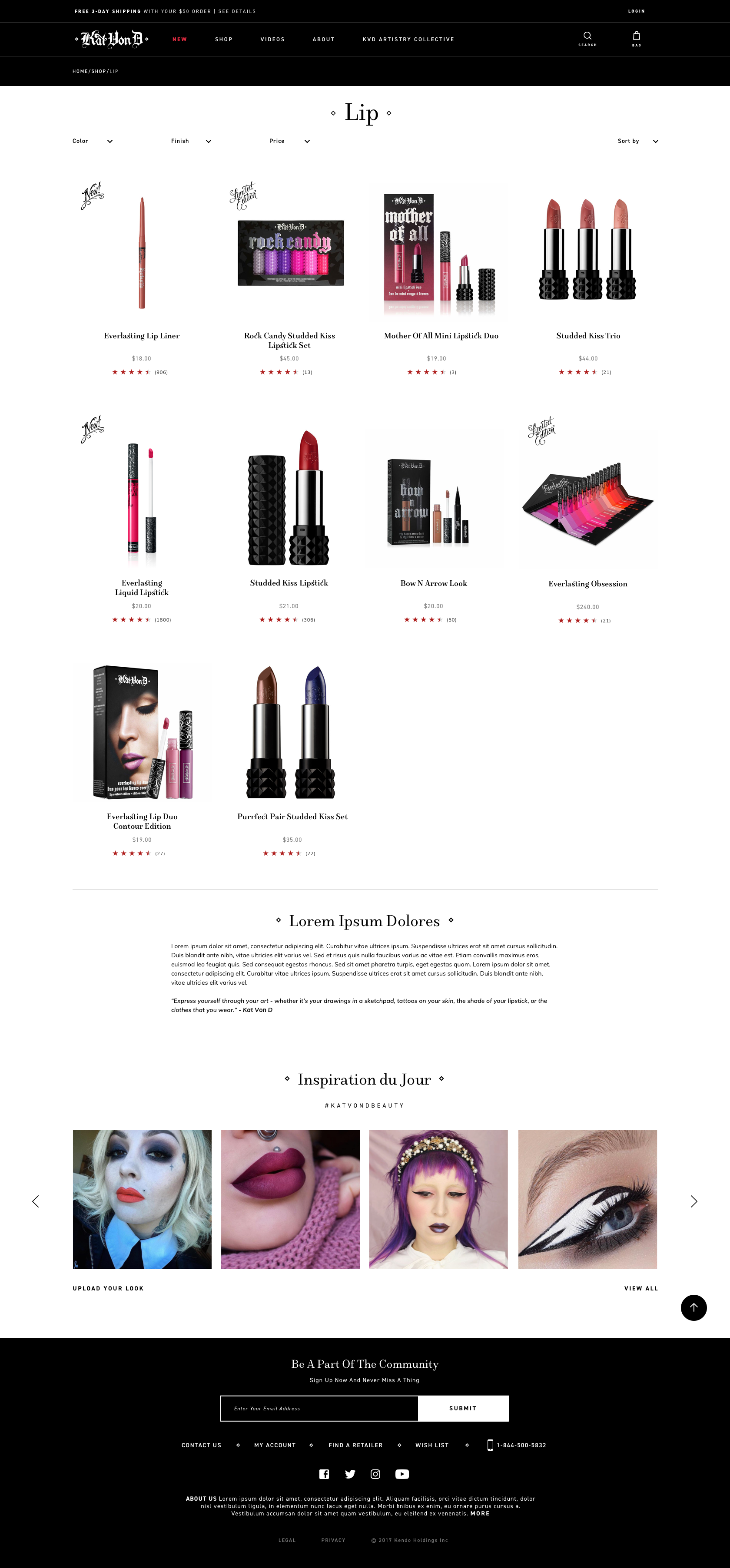KatVonDBeauty.com category landing page, full layout