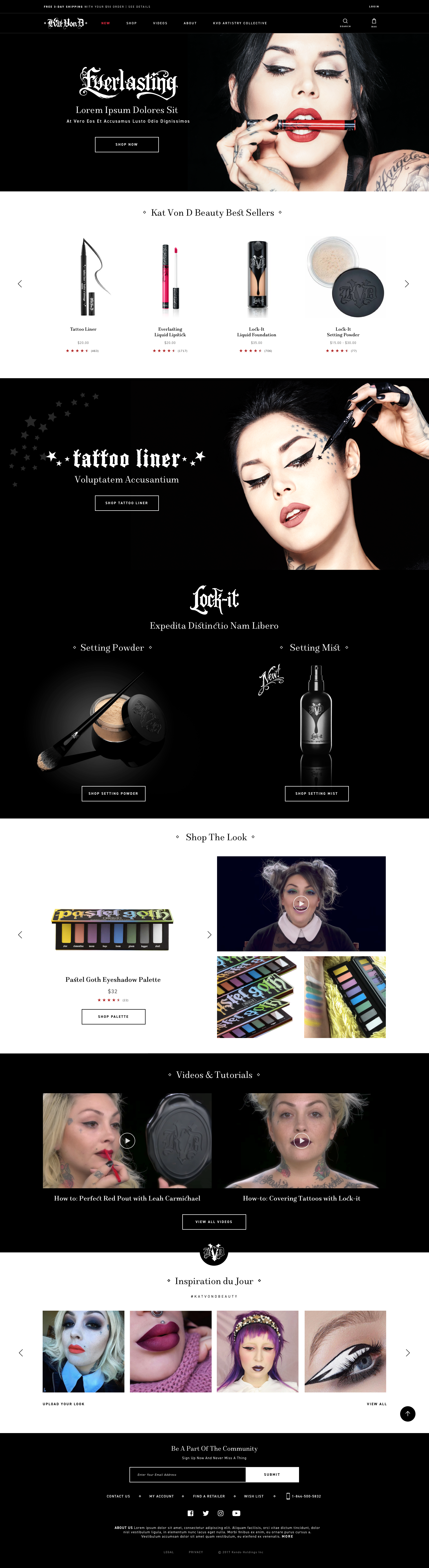 KatVonDBeauty.com home landing page, full layout