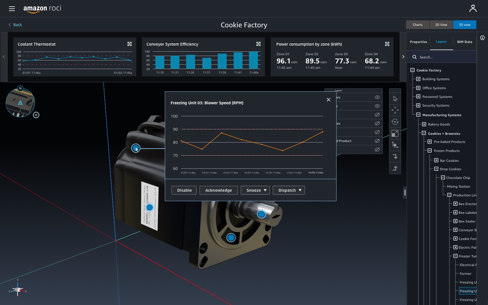 Cookie Factory app: 3D hotspot on the freezer motor with telemetry